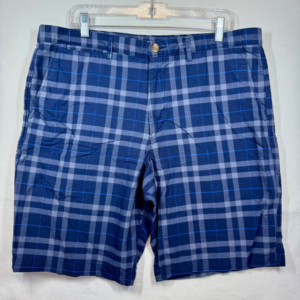 Merona Plaid Shorts Flat Front Casual Walking Golf‎ Blue Mens Size 38
